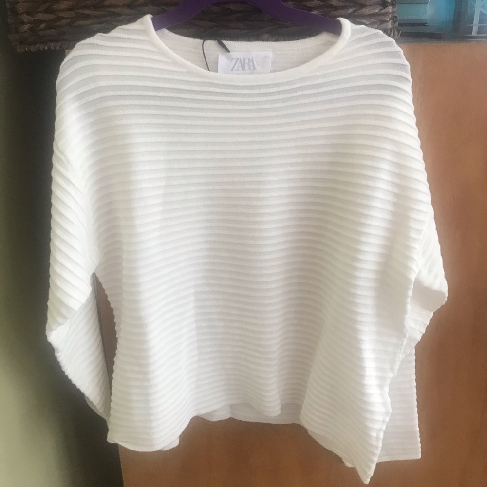 Zara Girls NWT 9/10 Textured Cream Boxy Sweater - Picture 4 of 13